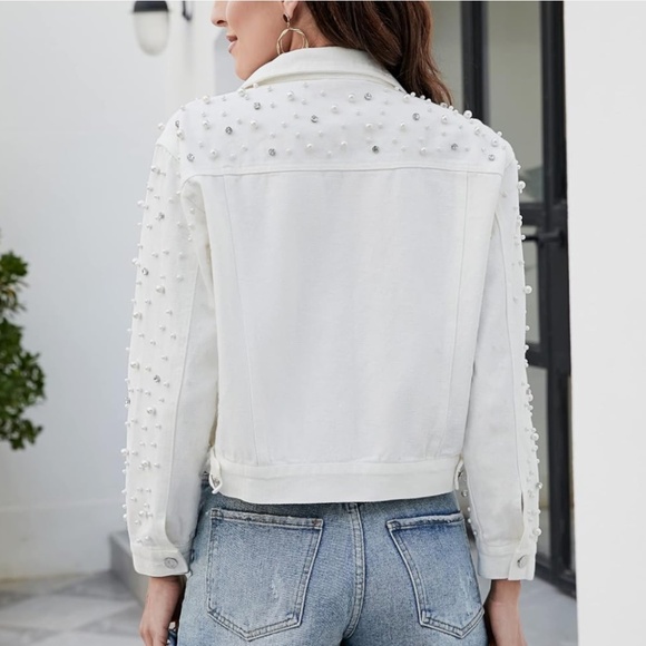 Worn once pearl/rhinestone jean jacket - Picture 1 of 3
